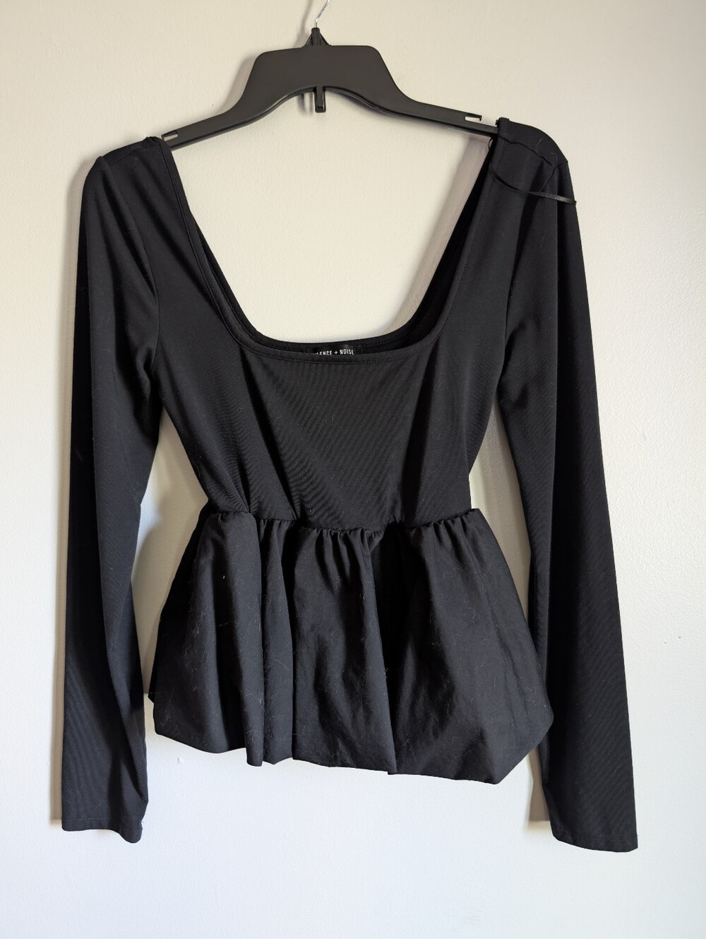silence + noise Black Long Sleeve Scoop Neck Peplum Top